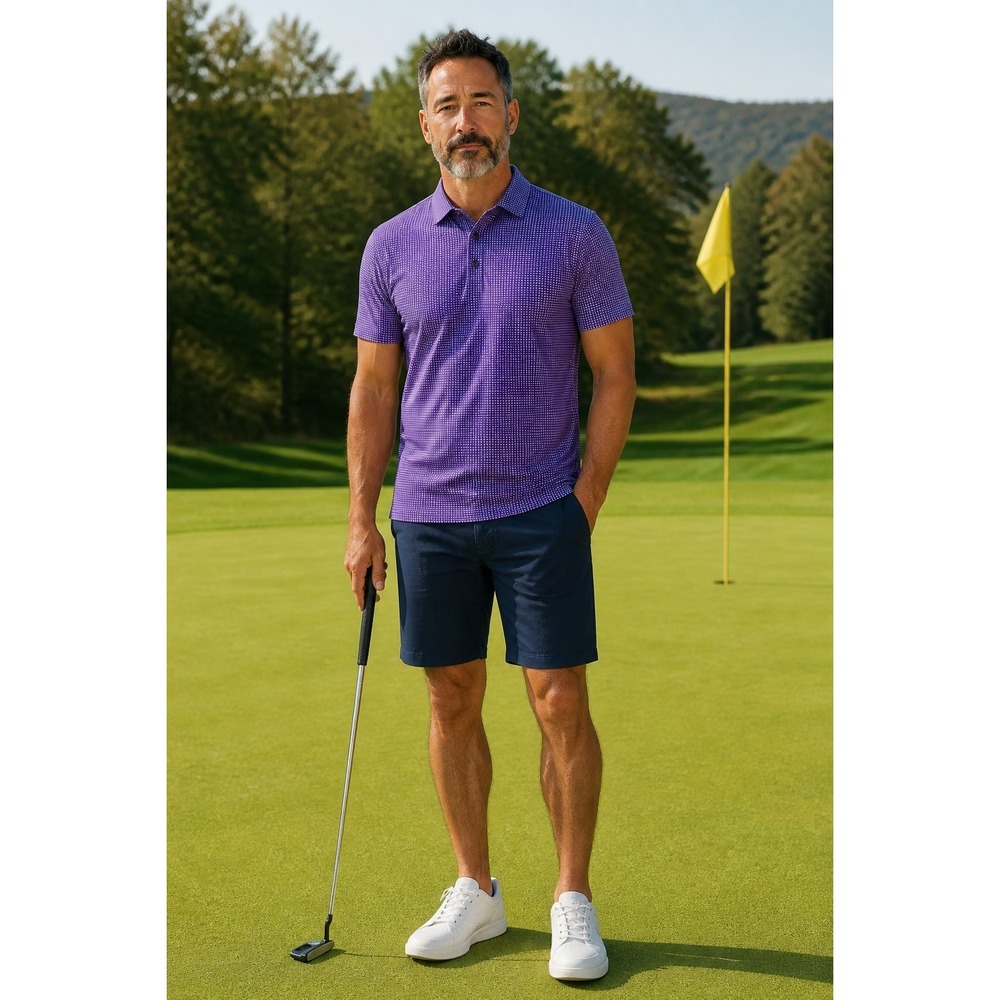 Chase 54 Men's XL Purple Performance Golf Polo Shirt Micro Check